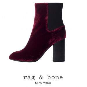Rag & Bone Agnes Velvet Suede Chelsea Booties in Red $575
